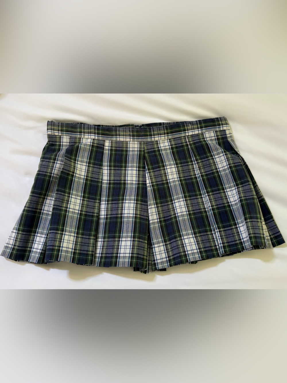 Plaid Pleated Mini Skirt in Navy, Green & White